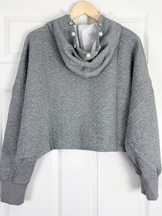 Simply Southern Tops - NWT Simply Southern Gray Quilted Crop Hoodie Bobbles and Beads Medium